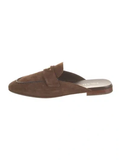 Pre-owned Prada Suede Leather Trim Embellishment Loafers In Brown