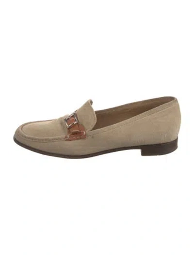 Pre-owned Prada Suede Leather Trim Embellishment Loafers In Neutral