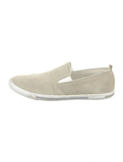 Pre-owned Prada Suede Leather Trim Embellishment Loafers In Neutrals