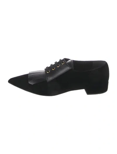 Pre-owned Prada Suede Leather Trim Embellishment Oxfords In Black