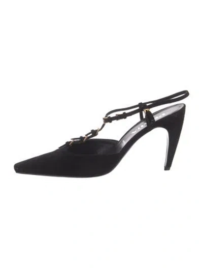 Pre-owned Prada Suede Leather Trim Embellishment Pumps In Black