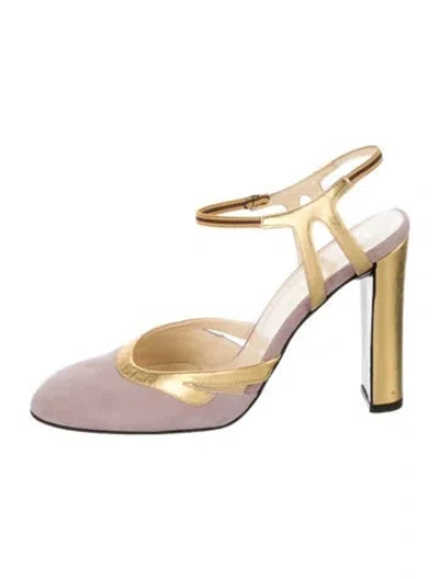 Pre-owned Prada Suede Leather Trim Embellishment Pumps In Pink