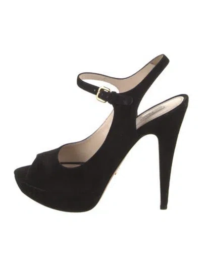 Pre-owned Prada Suede Leather Trim Embellishment Sandals In Black