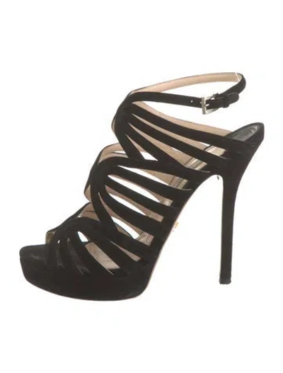 Pre-owned Prada Suede Leather Trim Embellishment Slingback Pumps In Black