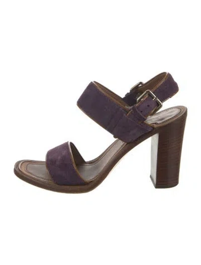 Pre-owned Prada Suede Leather Trim Embellishment Slingback Sandals In Brown