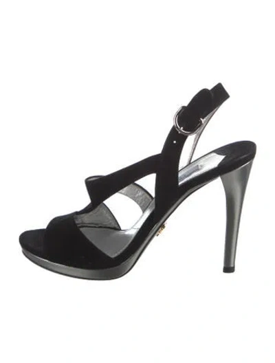 Pre-owned Prada Suede Leather Trim Embellishment Slingback Sandals In Multi