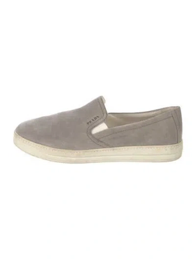 Pre-owned Prada Suede Leather Trim Embellishment Sneakers In Gray