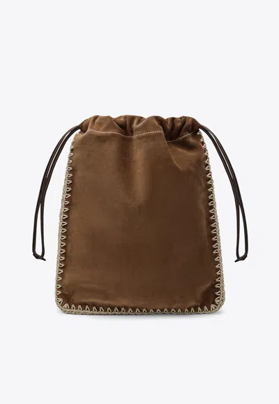 Prada Suede Leather Wish Pouch In Brown