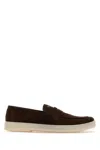 Prada Suede Loafers Round Toe Rubber Sole In Brown