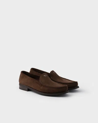 Prada Suede Loafers In Brown