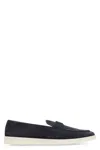 Prada Almond Toe Suede Loafers With Rubber Sole In Blue