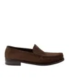 Prada Suede Loafers With Round Toe And Stitching