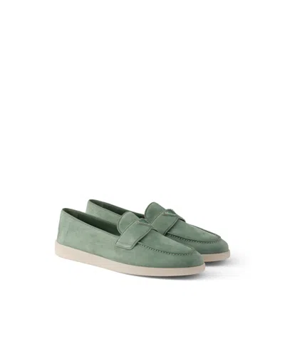 Prada Suede Loafers In Green