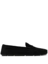 Prada Enamel-triangle-logo Suede Loafers In Blue