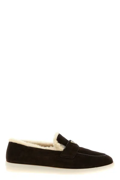 Prada Suede Loafers In Black