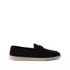 Prada Logo-plaque Suede Loafers In Blue