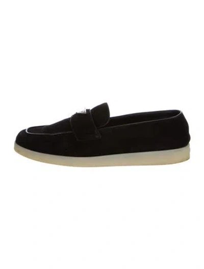 Pre-owned Prada Suede Loafers In Black