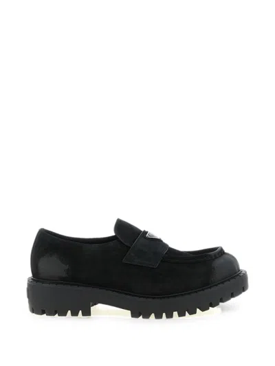 Prada Suede Derby Shoes Sculptural Sole Design In Black