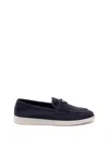 Prada Logo-plaque Suede Loafers In Black