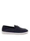 Prada Logo-plaque Suede Loafers In Blue