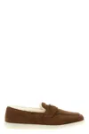 Prada Suede And Sheepskin Loafers In Brown