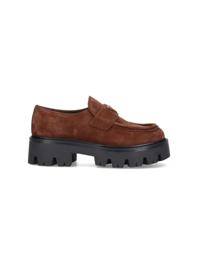 Prada Suede Loafers In Brown