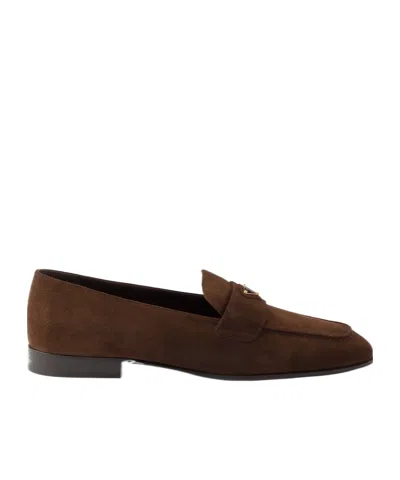 Prada Loafers Almond Toe Comfortable Fit Detail In Black