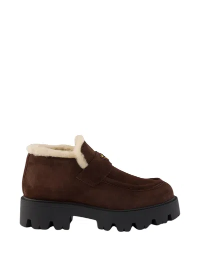 Prada Suede Loafers In Brown
