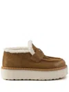 Prada Suede Shearling Flatform Loafers In Brown