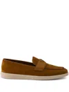 Prada Suede Triangle Loafers In Brown