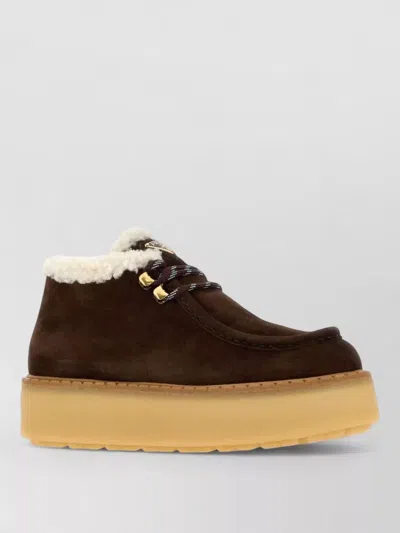 Prada Suede Loafers Chunky Sole Gold Tone Hardware In Multi