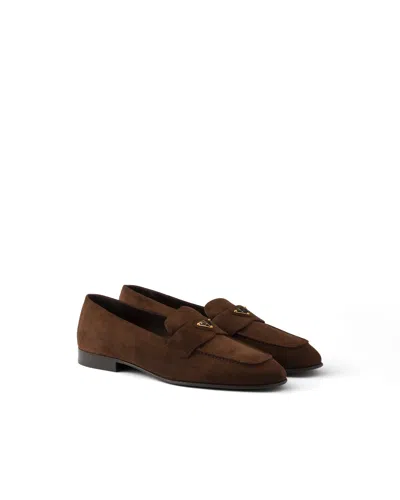 Prada Suede Loafers In Dark Brown