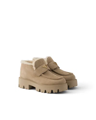 Prada Suede Loafers In Neutral