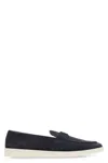 Prada Logo-plaque Suede Loafers In Blue