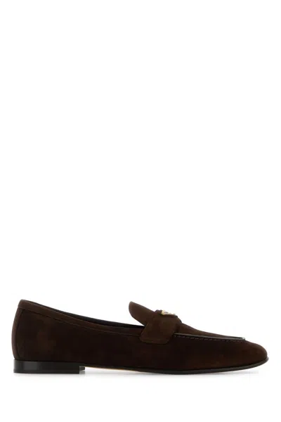 Prada Suede Loafers For Women In Brown