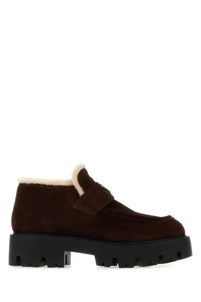 Prada Suede Loafers For Women In Brown