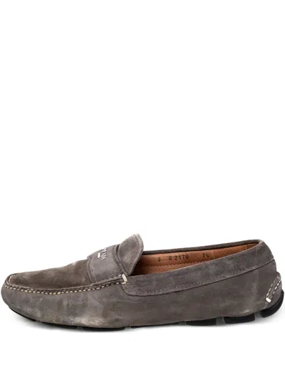 Pre-owned Prada Suede Loafers In Gray