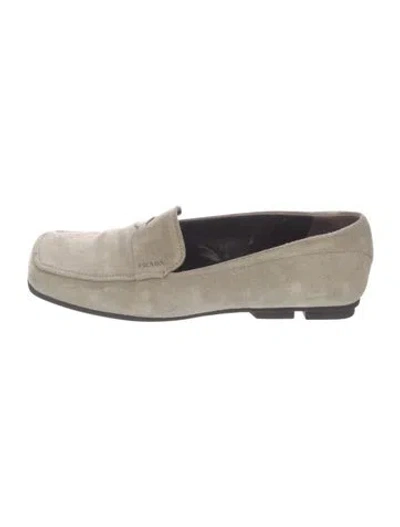 Pre-owned Prada Suede Loafers In Green