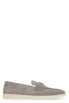 Prada Wildleder-loafer Mit Emailliertem Triangel-logo In Gray