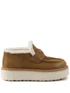 Prada Suede Shearling Flatform Loafers In Moro