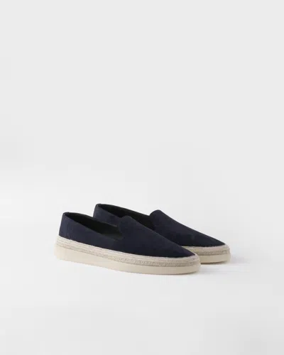 Prada Suede Loafers With Espadrille Sole And Round Toe In Blue