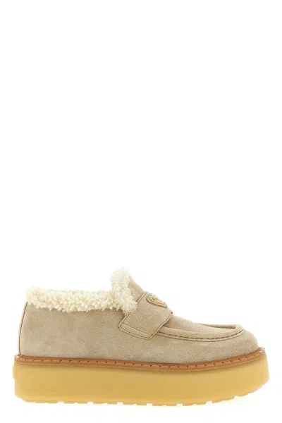 Prada Suede Loafers In Neutral