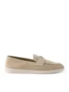 Prada Round Toe Suede Loafers In Neutral