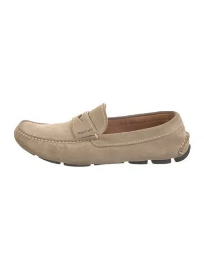 Pre-owned Prada Suede Loafers In Neutral