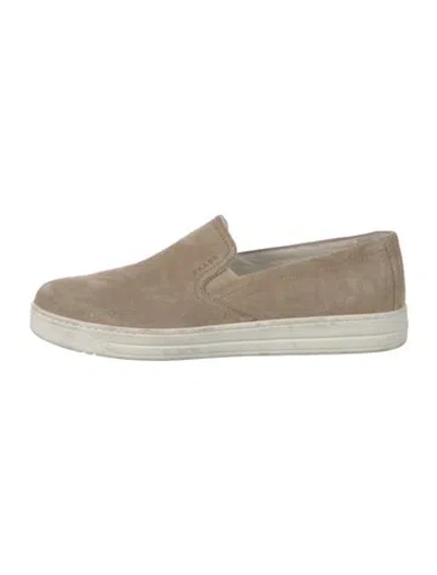 Pre-owned Prada Suede Loafers In Neutral