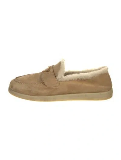 Pre-owned Prada Suede Loafers In Neutral