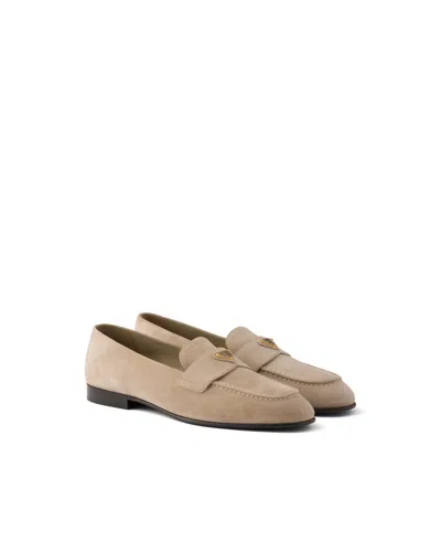 Prada Suede Loafers In Neutral