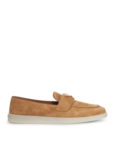 Prada Suede Loafers In Nude