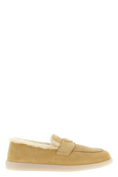 Prada Suede Loafers In Nude