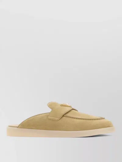Prada Suede Loafers Round Toe Flat Sole In Brown